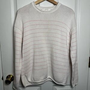 Lilly Pulitzer Lotan Roll Neck Sweater Pink Stripe 100% Cotton Size M Coastal